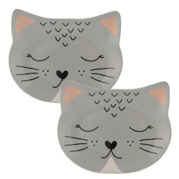 Set of 2 16x13cm Smokey Cat Bowl Feeding Plate Pet Accessory