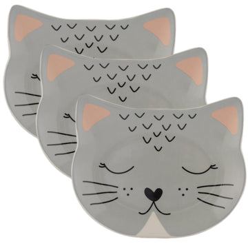 Set of 3 16x13cm Smokey Cat Bowl Feeding Plate Pet Accessory