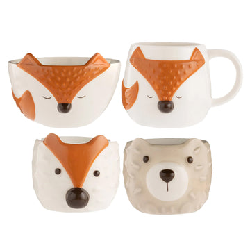 Set of 4 Woodland Fox Ceramic Serving Bowl Coffee Mug & Egg Cups