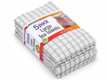 5pk Mono Check Large Tea Towel - Grey