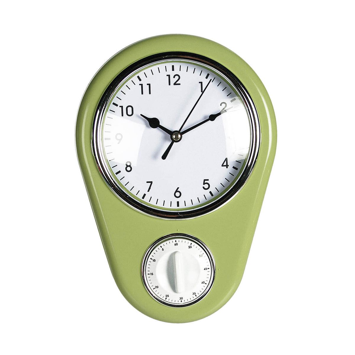 Green Retro Kitchen Wall Hanging Clock with Built-In Timer