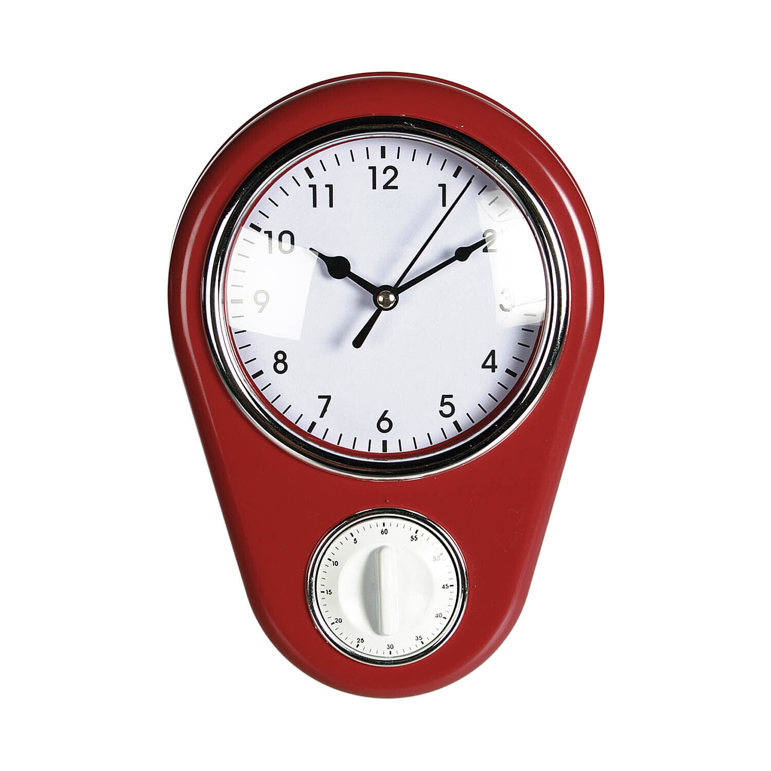 Red Retro Kitchen Wall Hanging Clock with Built-In Timer