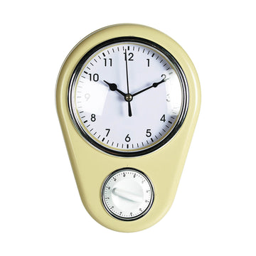 Yellow Retro Kitchen Wall Hanging Clock With Built-In Timer