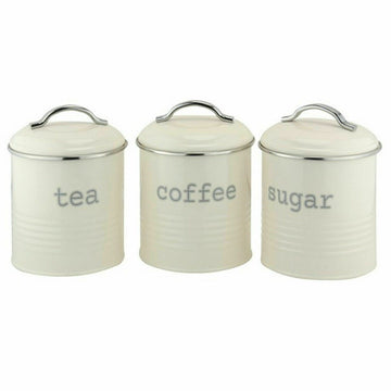 Set Of 3 Round Tea Coffee Sugar Canisters Stainless Steel