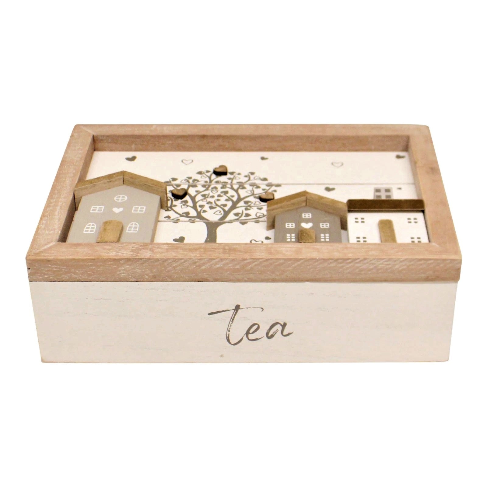 6 Slots Houses Teabags Wooden Storage Box