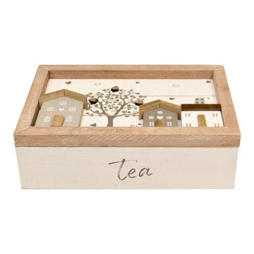 6 Slots Houses Teabags Wooden Storage Box