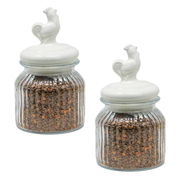 2Pcs 600ml Cockerel Glass Food Storage Jar