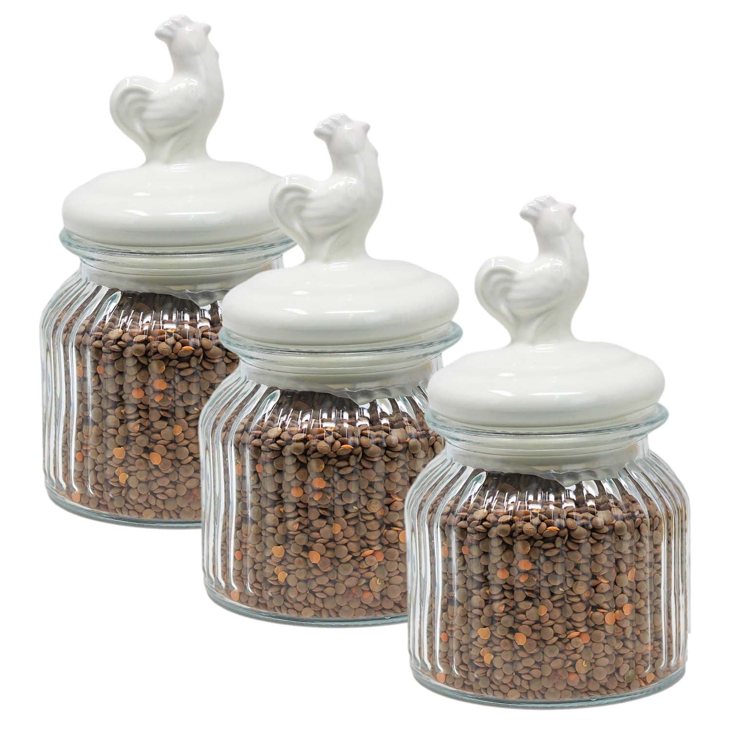 3Pcs 600ml Cockerel Glass Food Storage Jar