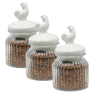 3Pcs 600ml Cockerel Glass Food Storage Jar