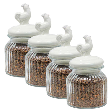 4Pcs 600ml Cockerel Glass Food Storage Jar