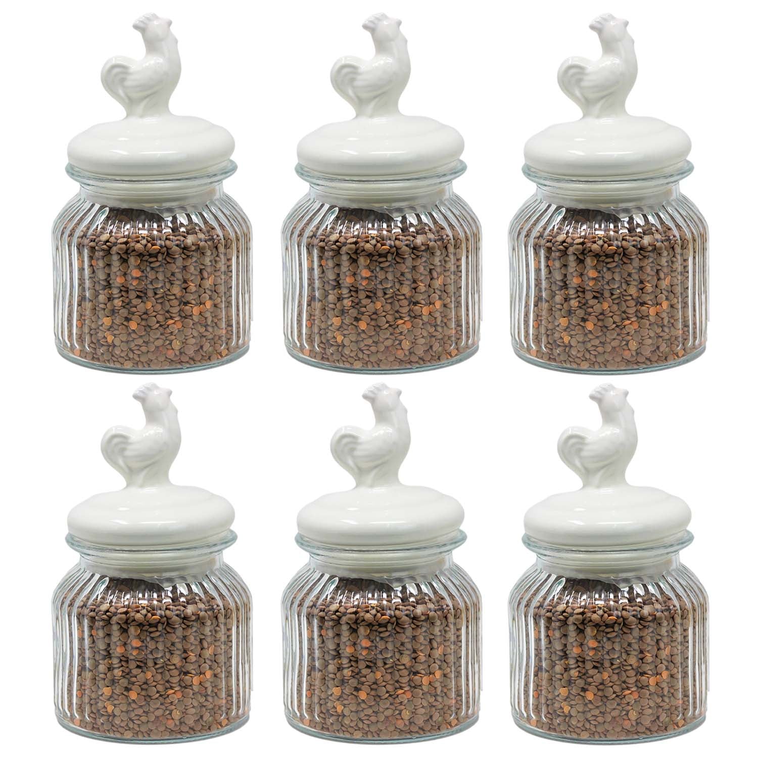 6Pcs 600ml Cockerel Glass Food Storage Jar