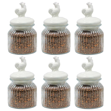 6Pcs 600ml Cockerel Glass Food Storage Jar