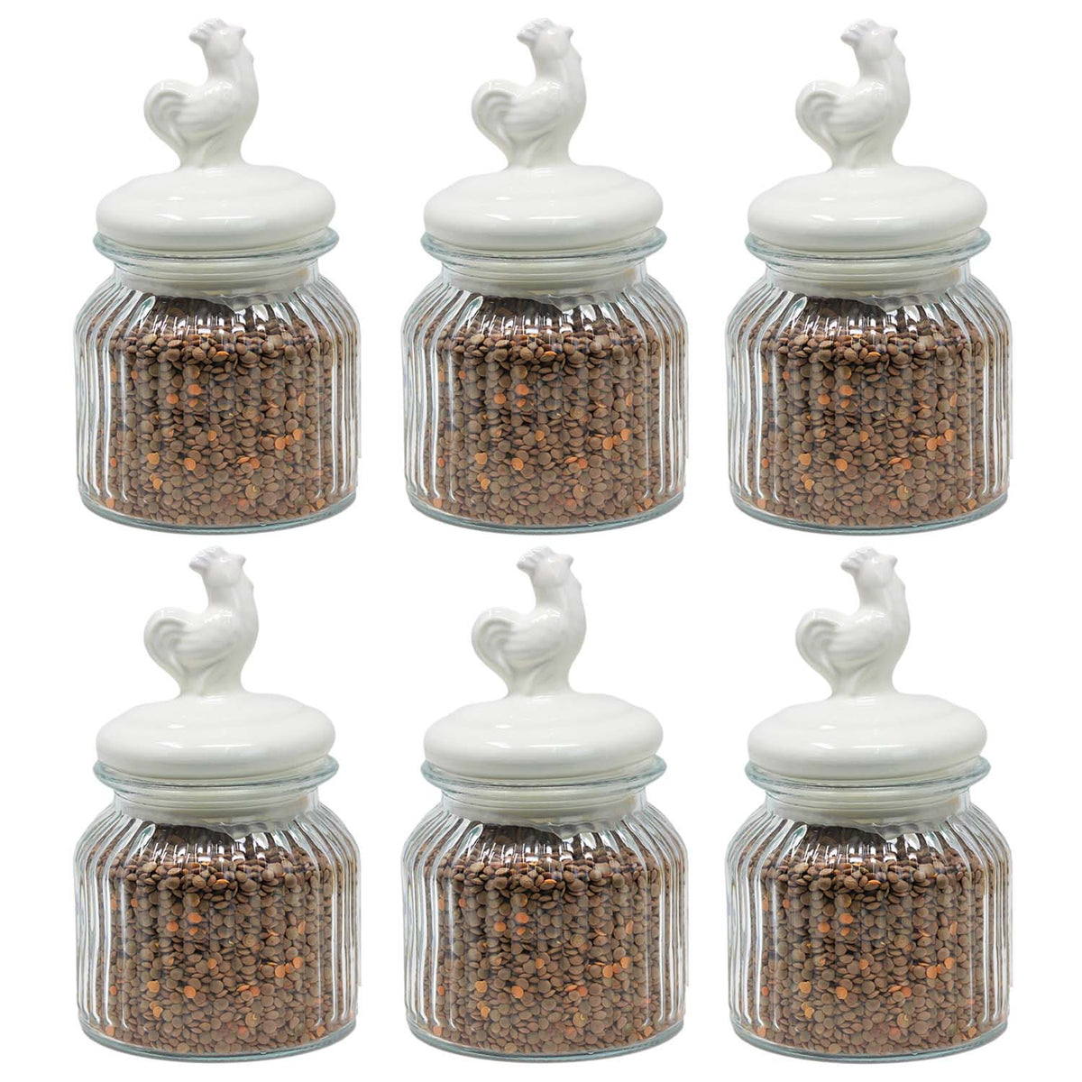 6Pcs 600ml Cockerel Glass Food Storage Jar