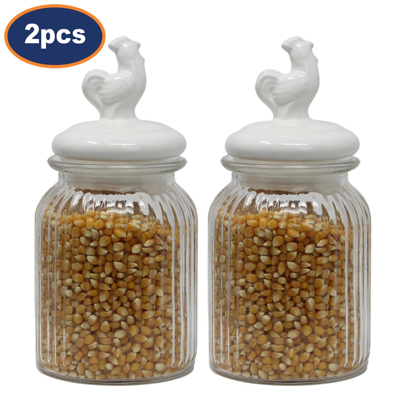 2Pcs 900ml Cockerel Glass Food Storage Jar