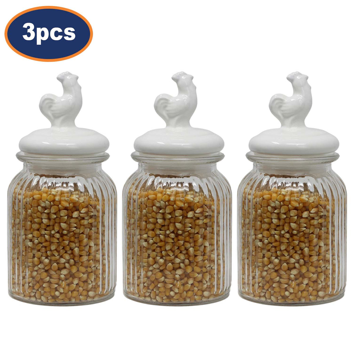 3Pcs 900ml Cockerel Glass Food Storage Jar