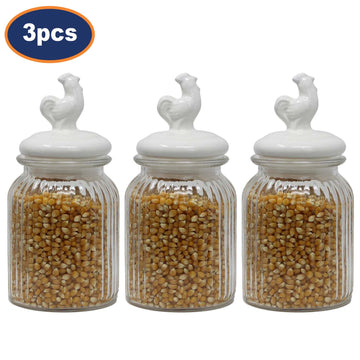 3Pcs 900ml Cockerel Glass Food Storage Jar