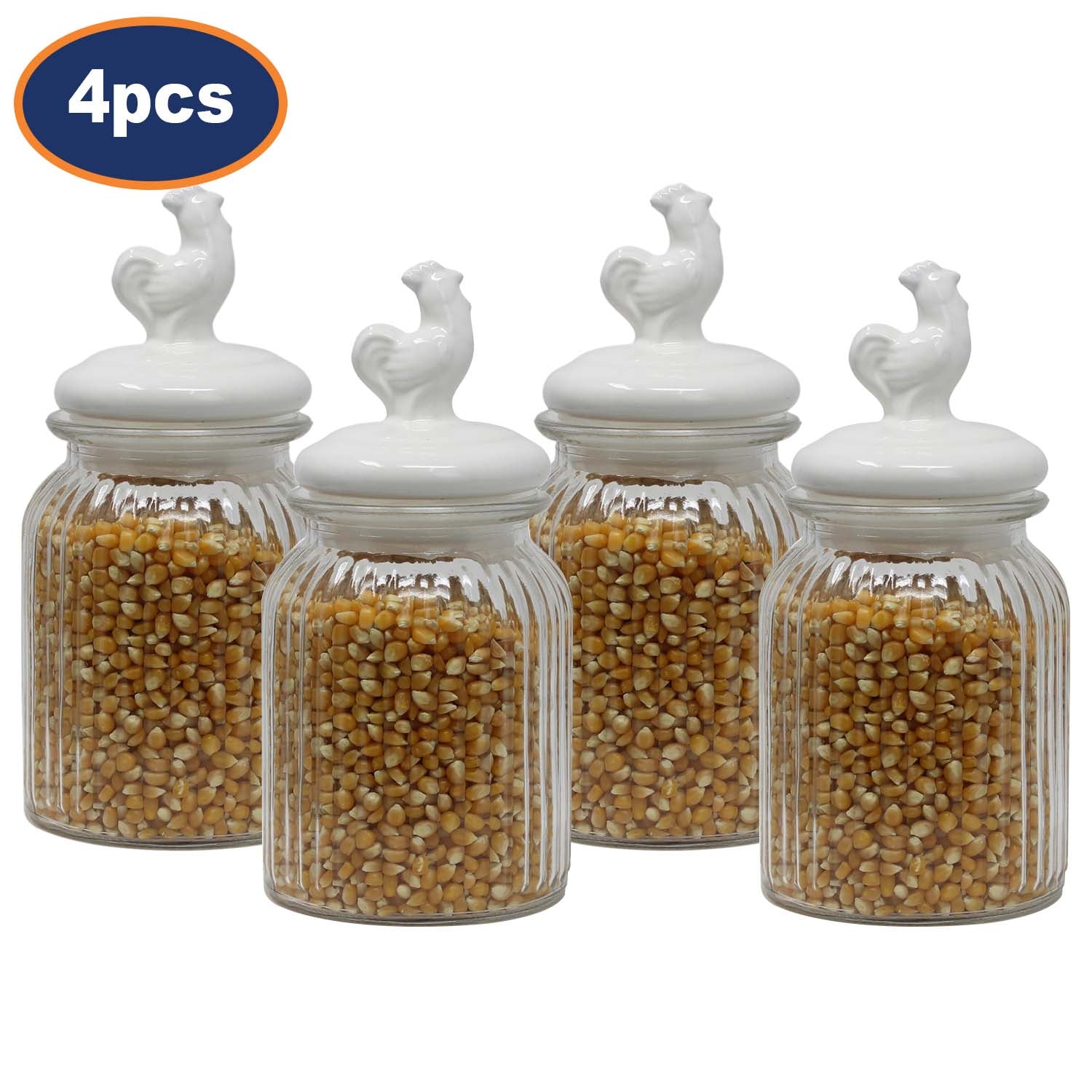 4Pcs 900ml Cockerel Glass Food Storage Jar
