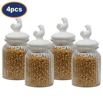 4Pcs 900ml Cockerel Glass Food Storage Jar