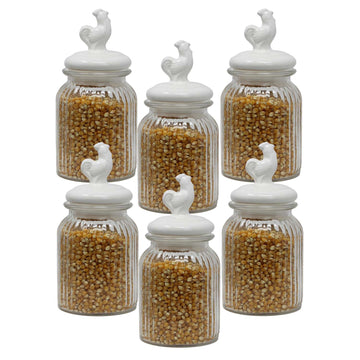 6Pcs 900ml Cockerel Glass Food Storage Jar
