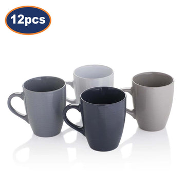 12Pcs Grey Stoneware Coffee Mug Set