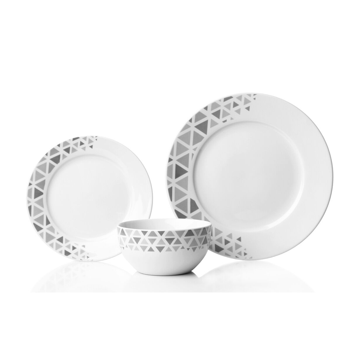 12pc Porcelain Grey White Geometric Diamond Dinner Set