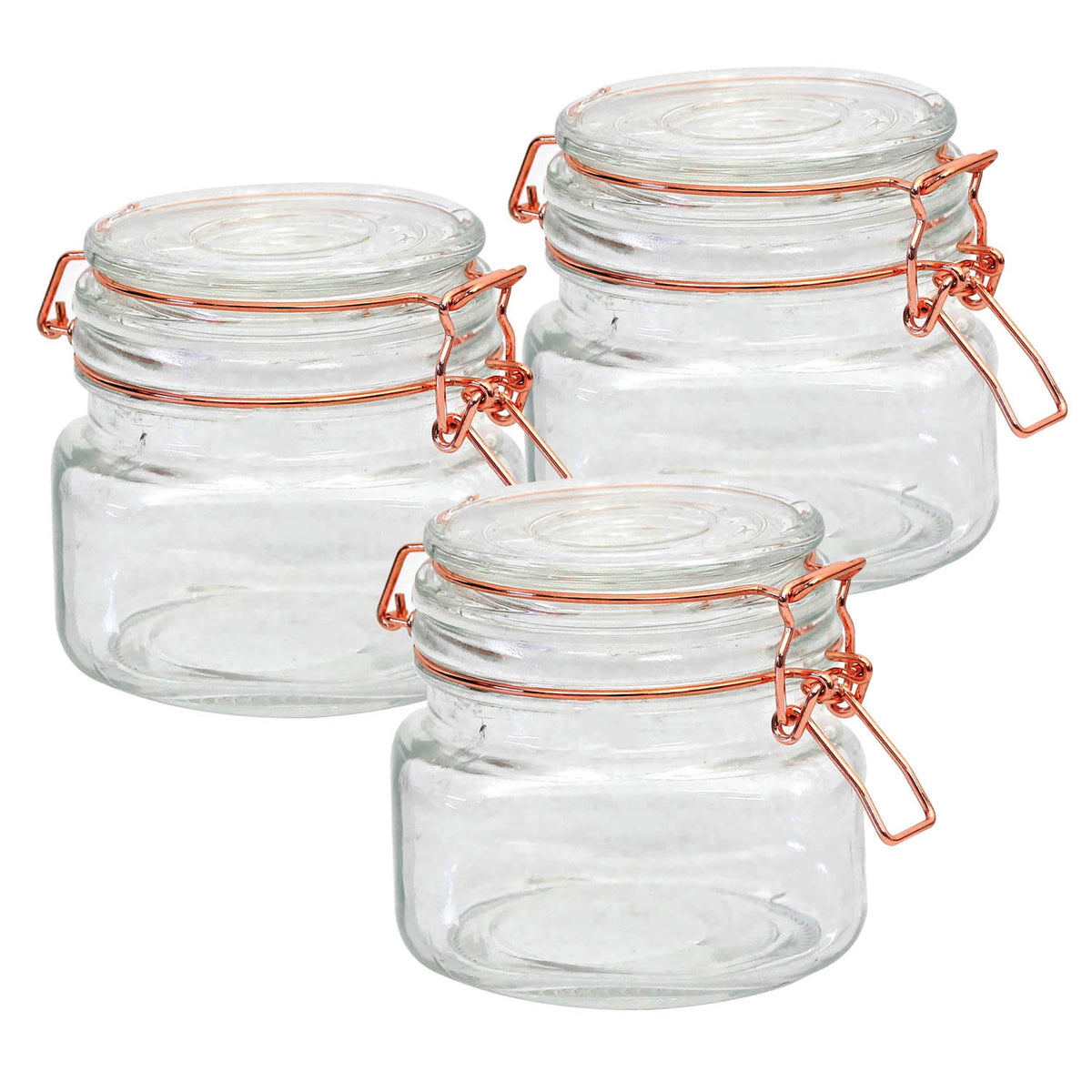 3pcs 600ml Glass Copper Clip Top Storage Jar