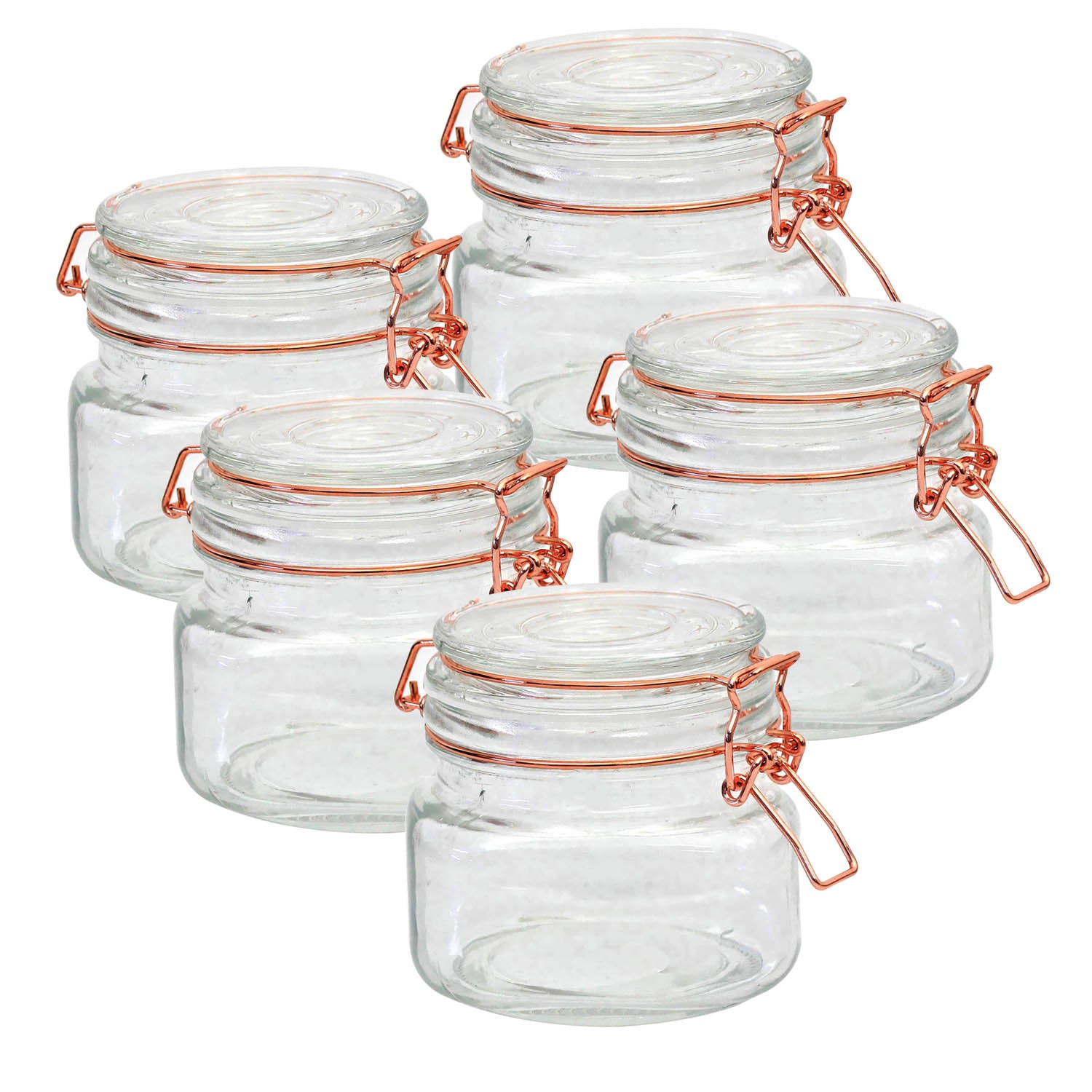 5pcs 600ml Glass Copper Clip Top Storage Jar