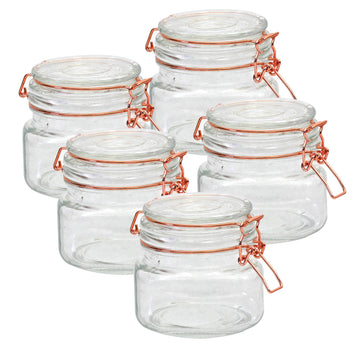 5pcs 600ml Glass Copper Clip Top Storage Jar
