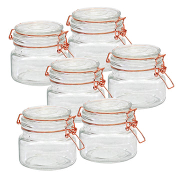 6pcs 600ml Glass Copper Clip Top Storage Jar