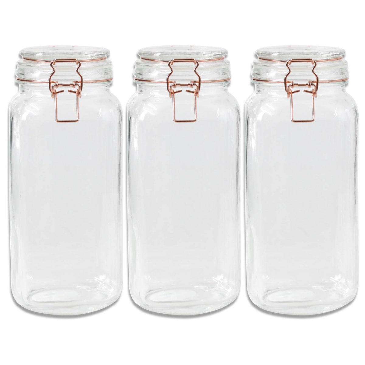 3pcs 2.2L Glass Copper Clip Top Storage Jar