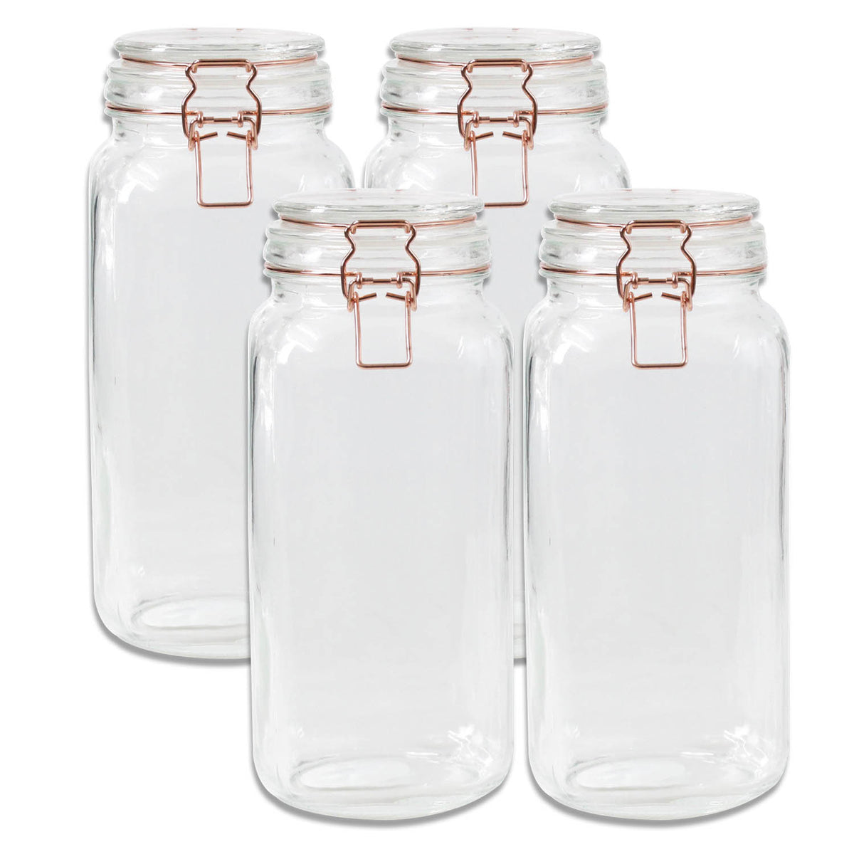 4pcs 2.2L Glass Copper Clip Top Storage Jar
