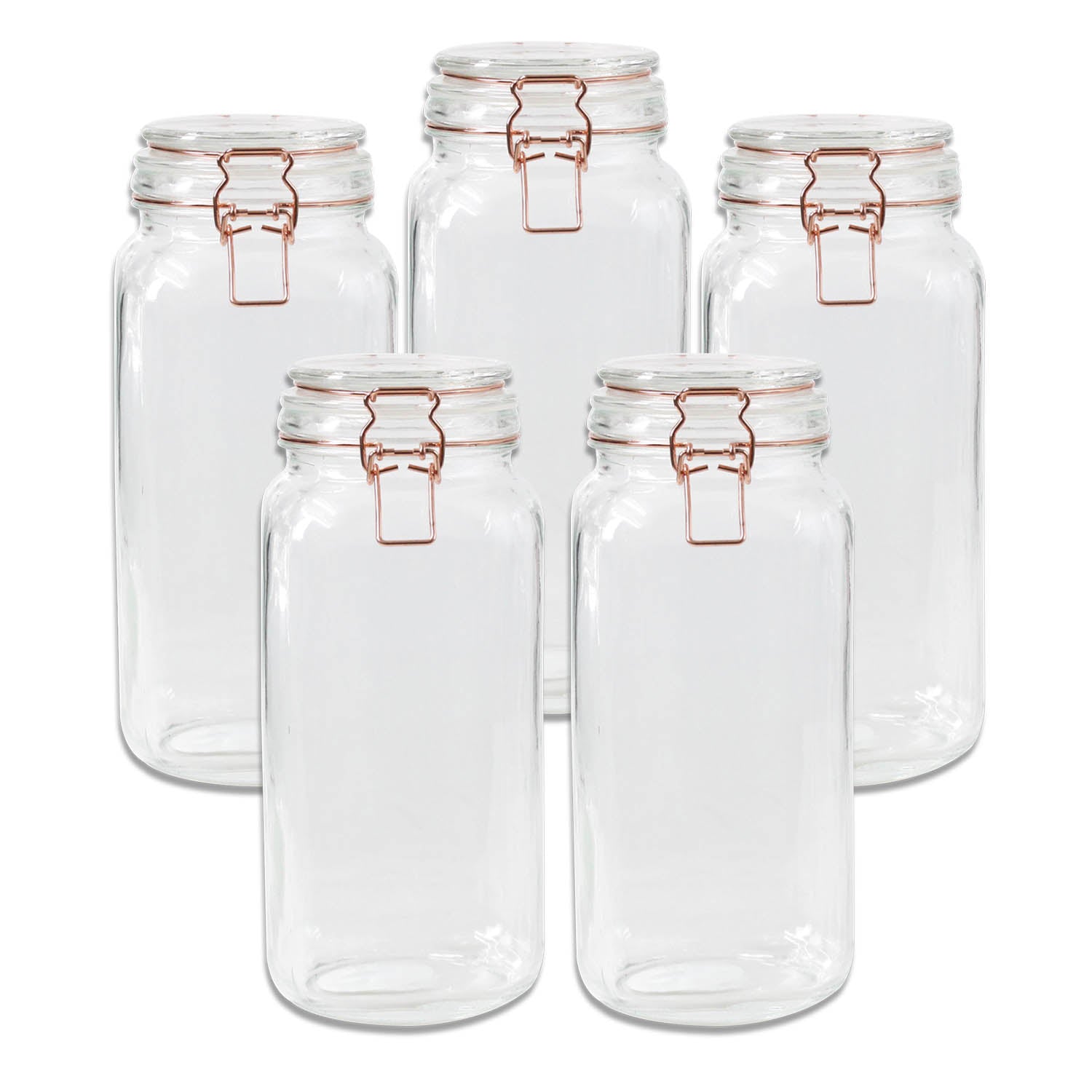 5pcs 2.2L Glass Copper Clip Top Storage Jar