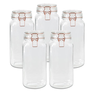 5pcs 2.2L Glass Copper Clip Top Storage Jar