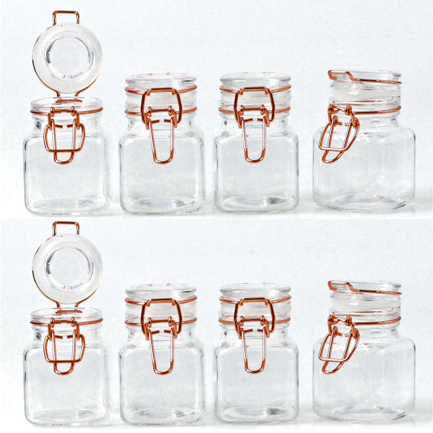 8pcs Mini 70ml Glass Copper Clip Top Storage Jars