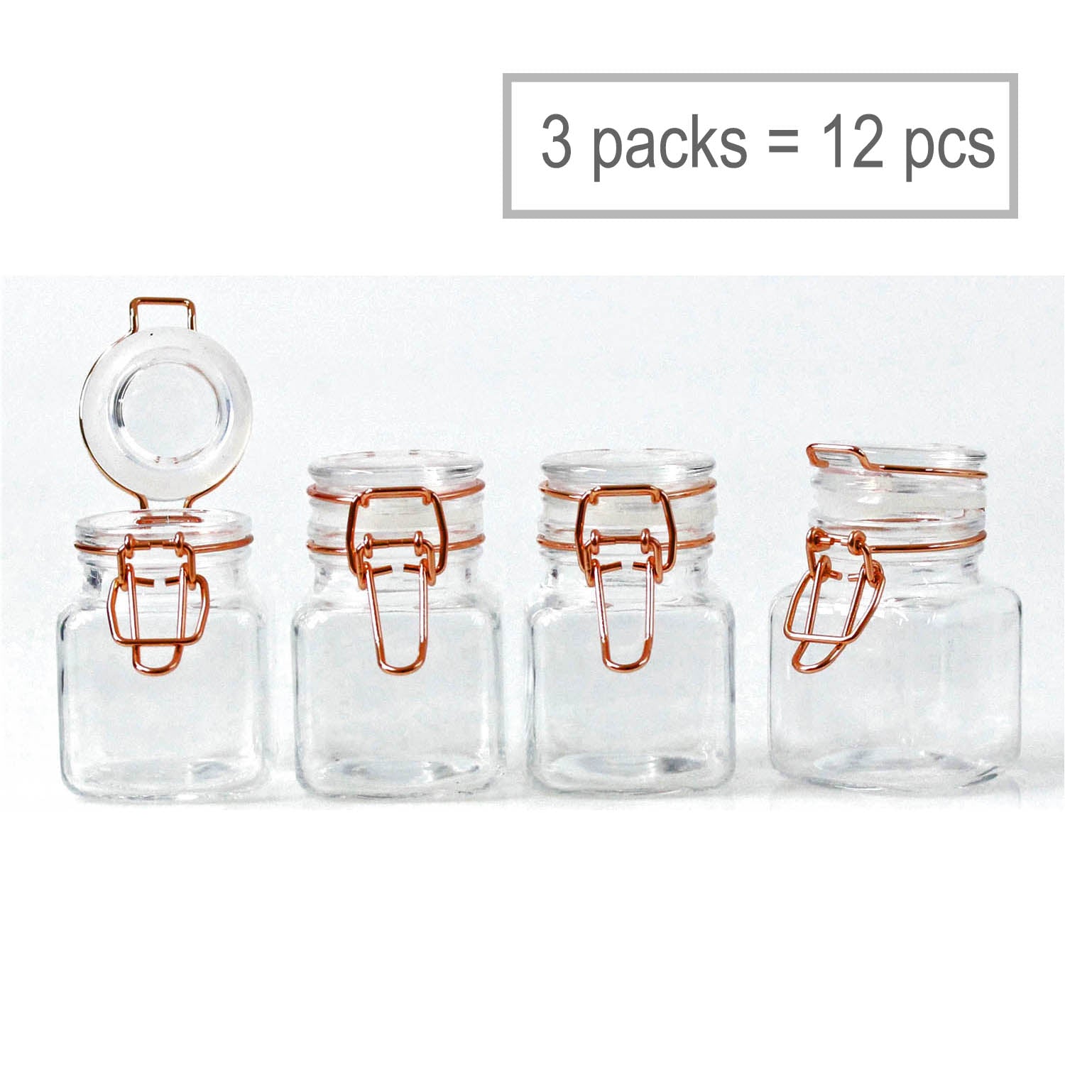 12pcs Mini 70ml Glass Copper Clip Top Storage Jars