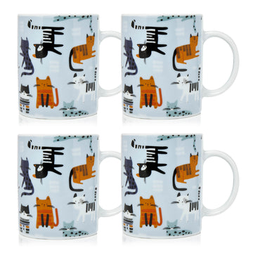 4-Piece 250ml Porcelain Novelty Cat Lovers Mugs