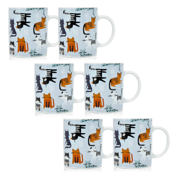 6-Piece 250ml Porcelain Novelty Cat Lovers Mugs