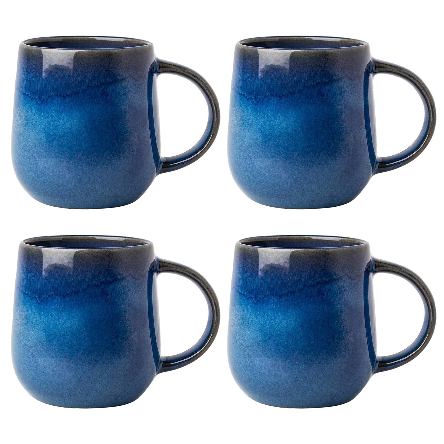 4Pcs 350ml Blue Stoneware Reactive Glazed Mug