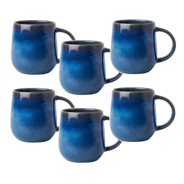 6Pcs 350ml Blue Stoneware Reactive Glazed Mug