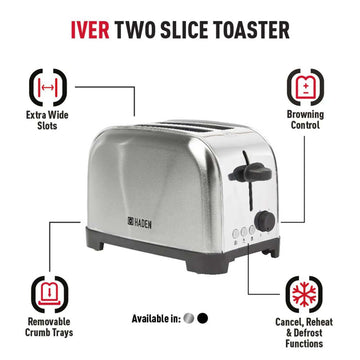 2 Slice Silver Extra Wide Slot Toaster With Crumb Tray