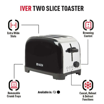 2 Slice Black Extra Wide Slot Toaster With Crumb Tray