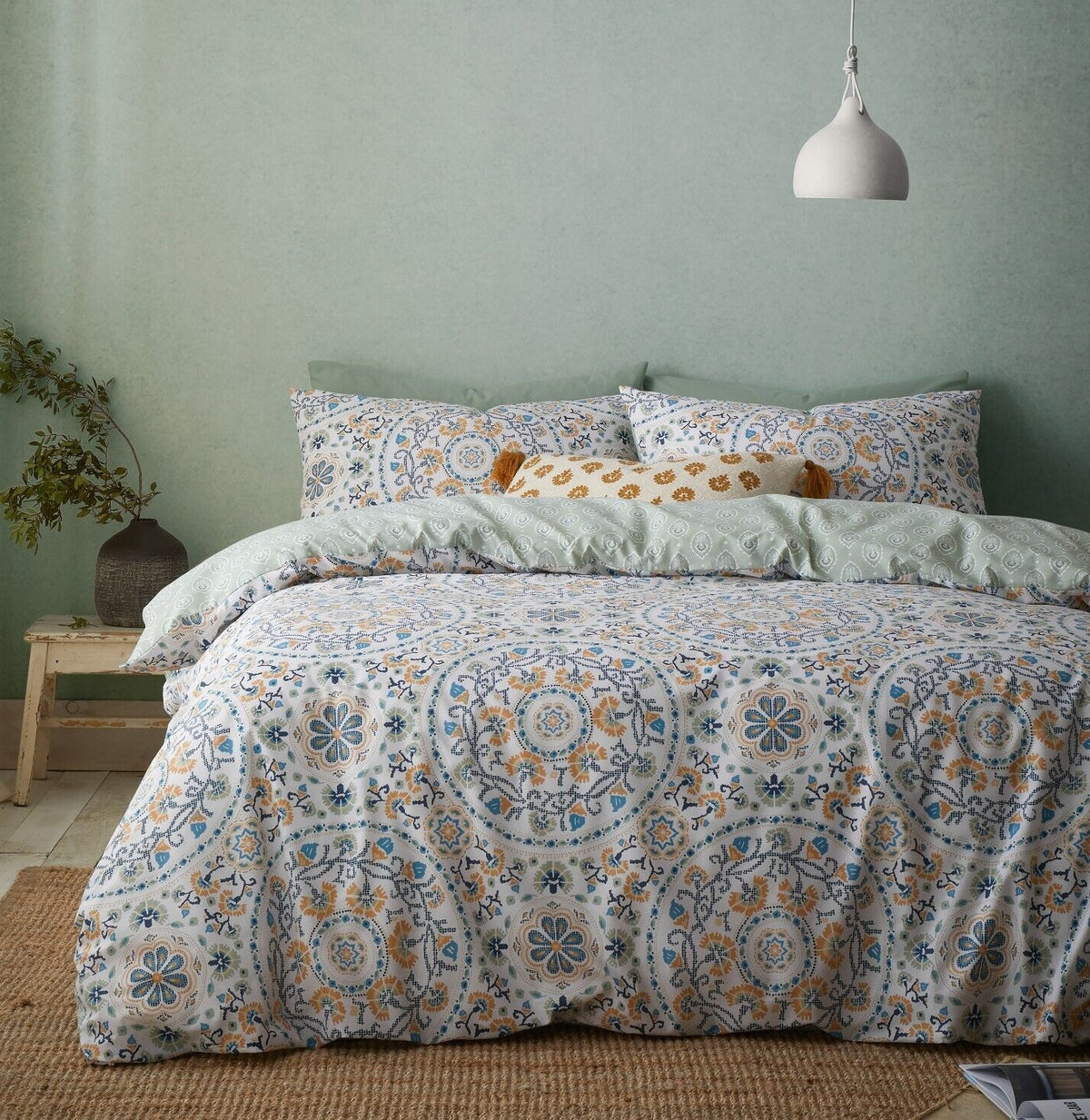 Pineapple Elephant Safiya Mandala Duvet Cover Set, Double, Green