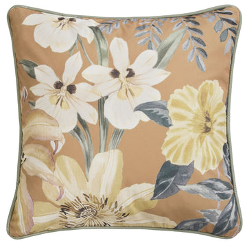 Foliage Delicate Floral Velvet Filled Cushion 43x43cm Gold & Green