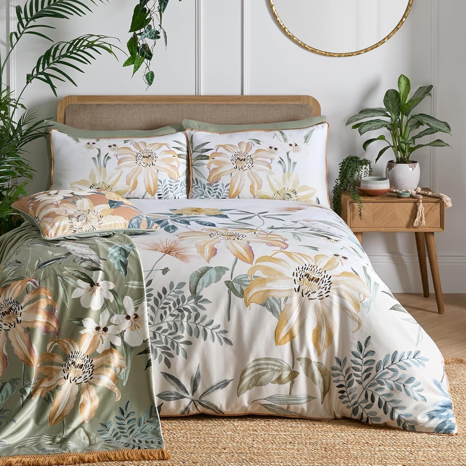 Foliage Delicate Floral Duvet Cover Set 100% Cotton, Double, Gold