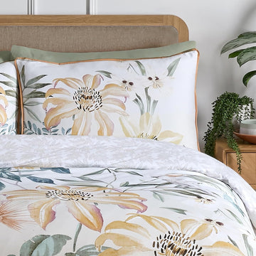 Foliage Delicate Floral Duvet Cover Set 100% Cotton, Double, Gold