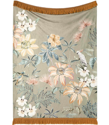 Foliage Delicate Floral Velvet Sofa Bed Throw 130x180cm Gold & Green