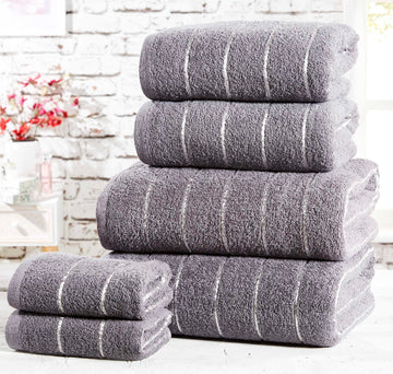 4pcs Stripe Towel Set Metallic Lurex Charcoal Grey & Silver