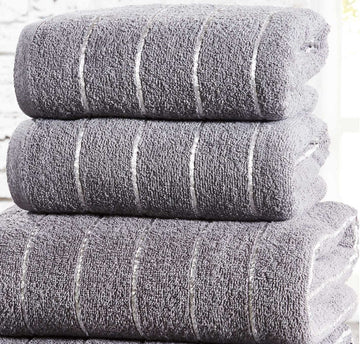 10pc Stripe Towel Set Metallic Lurex Charcoal Grey & Silver