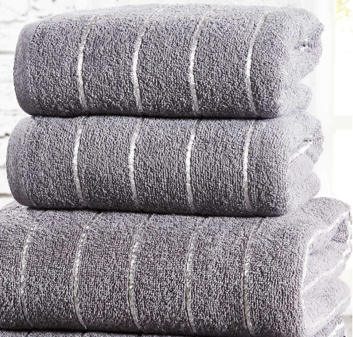 2pcs Metallic Lurex Stripe Face Cloths Towel 100% Cotton - Charcoal Grey