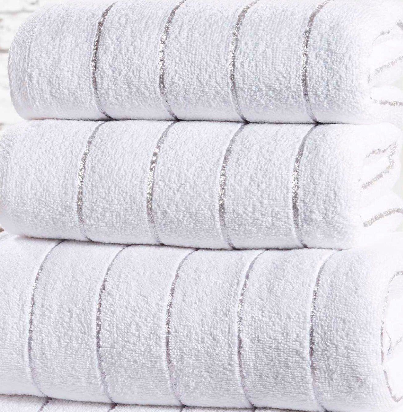 Metallic Lurex Stripe Bath Towel White & Silver